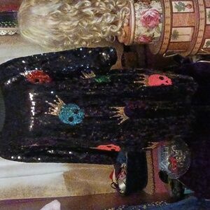 Sequined Crowned Skulls Top NWOT One Size